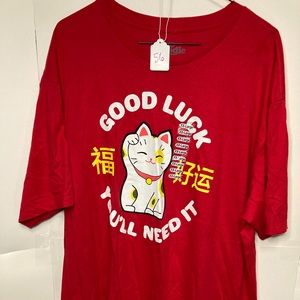 Good Luck Cat Shirt Red Size XXL